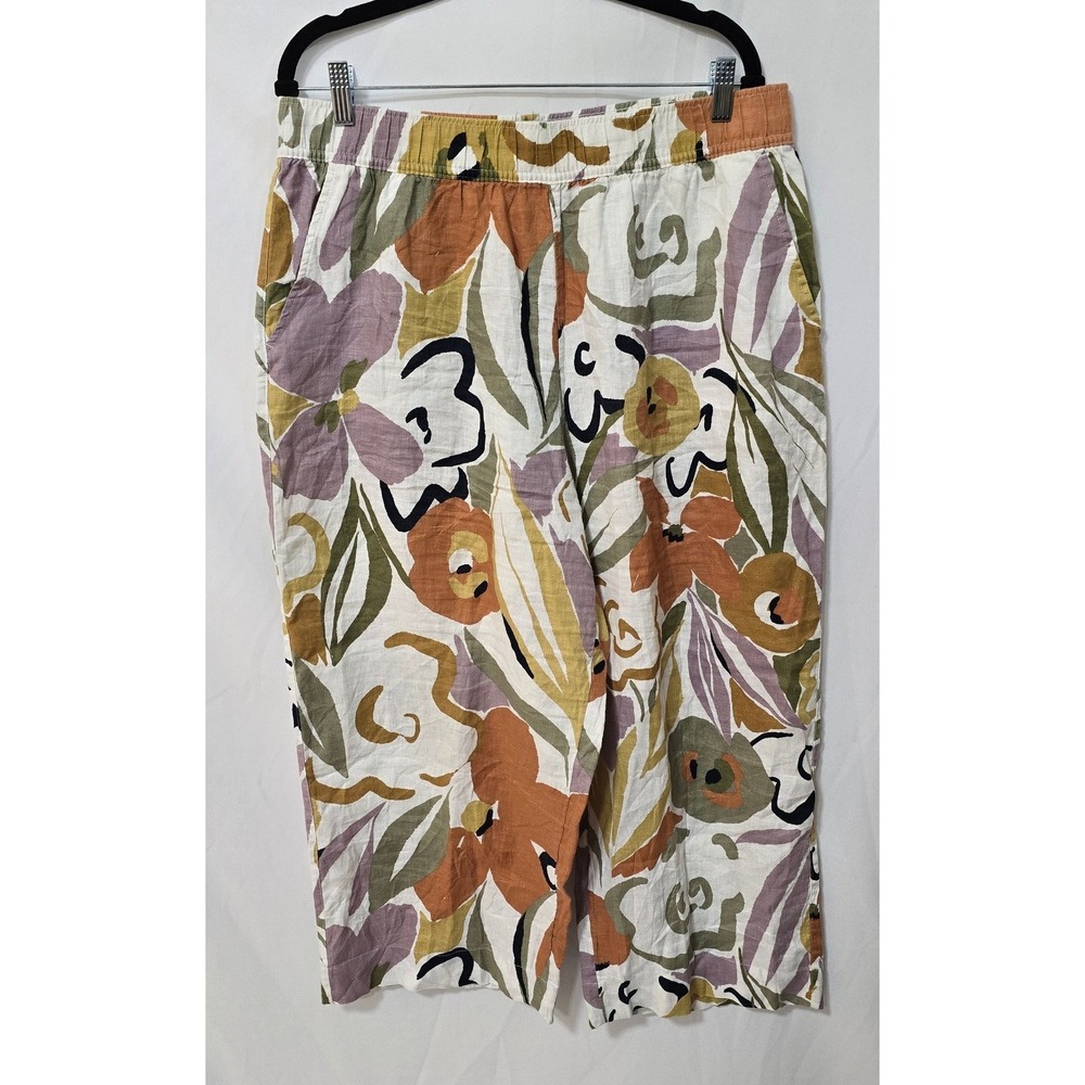 Rachel Zoe women XL linen abstract floral pattern wide-leg pants vacation